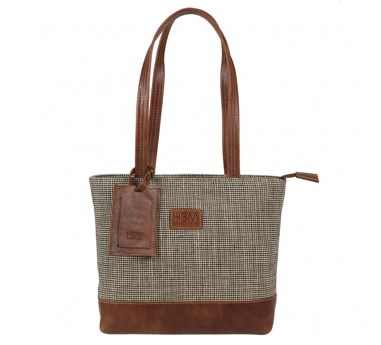 Oxford and leather mix hand bag