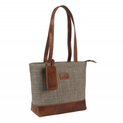 Oxford and leather mix hand bag