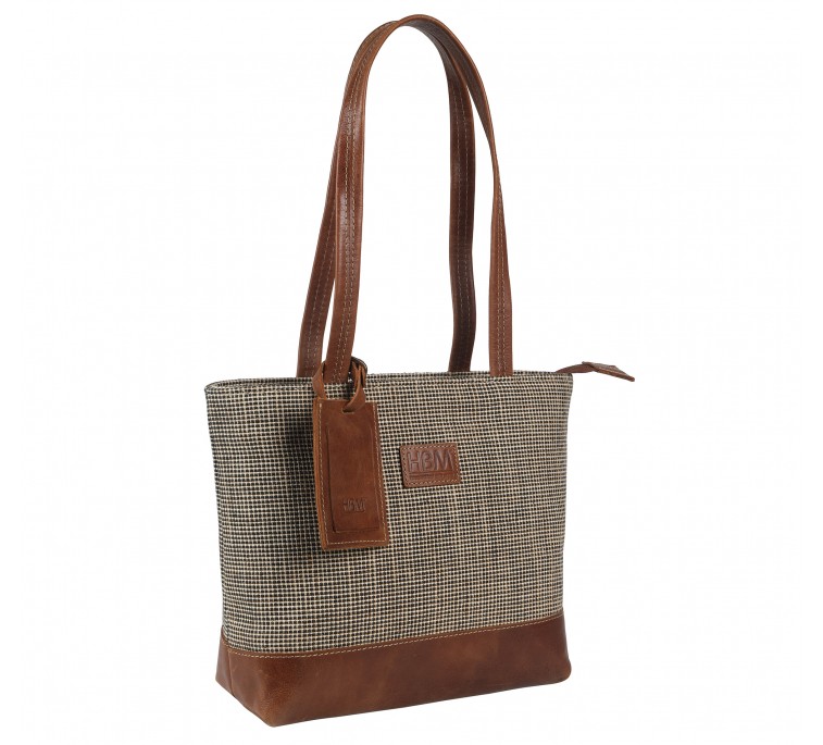 Oxford and leather mix hand bag