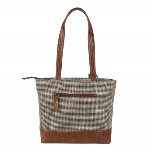 Oxford and leather mix hand bag