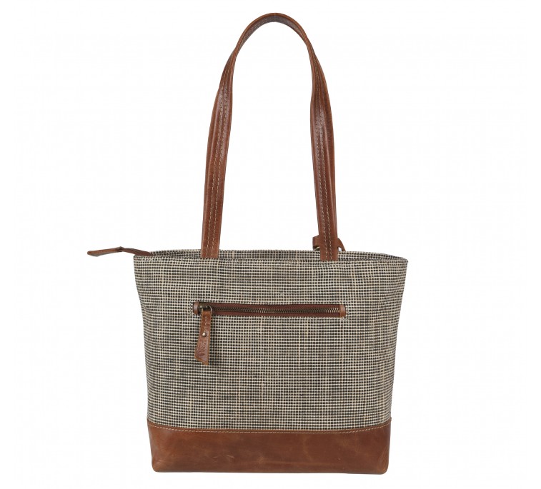 Oxford and leather mix hand bag