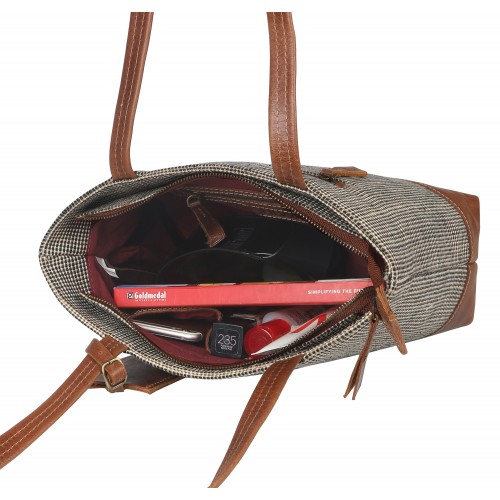 Oxford and leather mix hand bag
