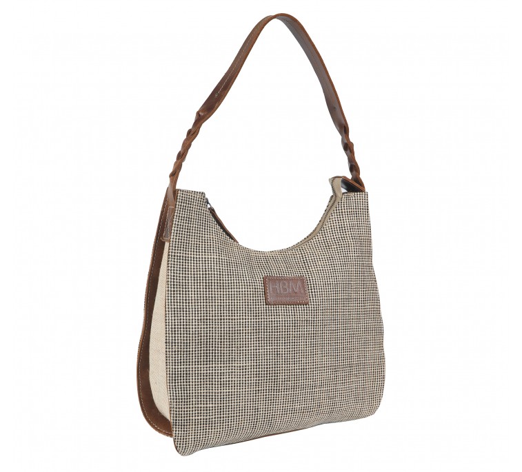 oxford and leather hand bag