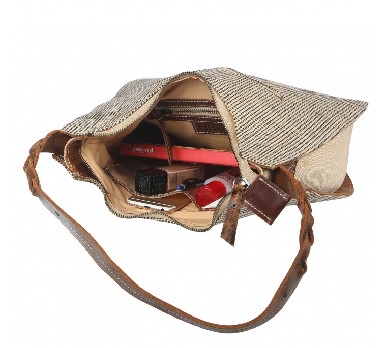 oxford and leather hand bag