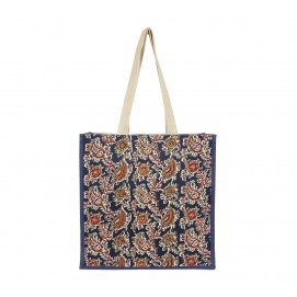 Navy Blue Jute and Kalmakari mix bag