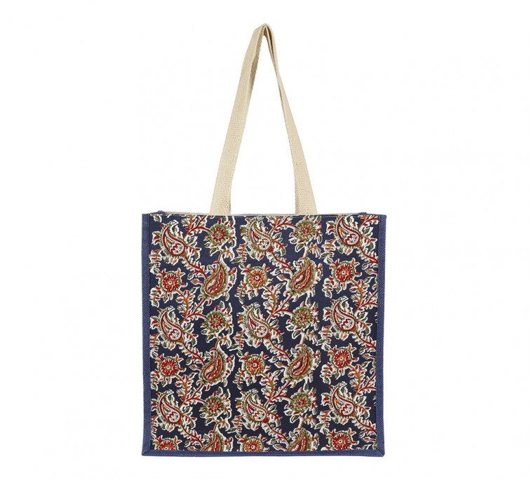 Navy Blue Jute and Kalmakari mix bag