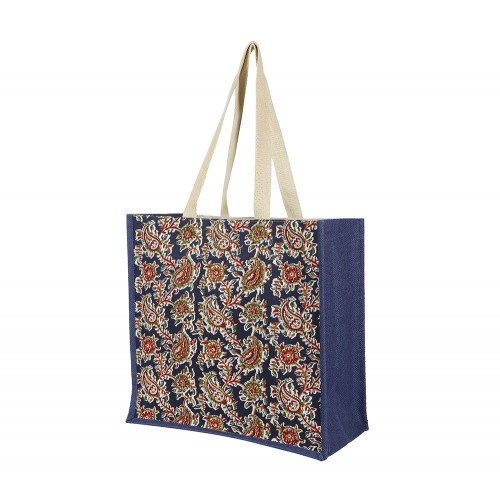 Navy Blue Jute and Kalmakari mix bag