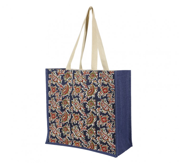 Navy Blue Jute and Kalmakari mix bag
