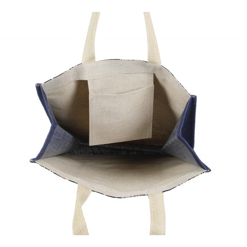 Navy Blue Jute and Kalmakari mix bag