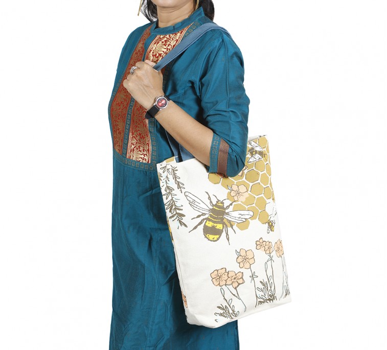 honey bee printed canvas bag