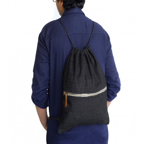 Denim draw string bag