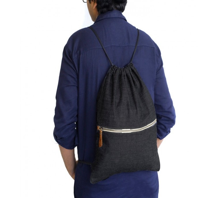 Denim draw string bag
