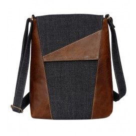 Denim mixed Leather Bag - Adjustable Handle