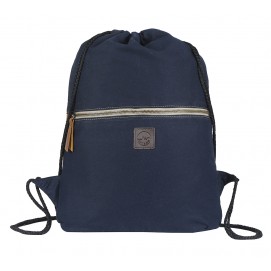 Drawstring denim navy blue backpack