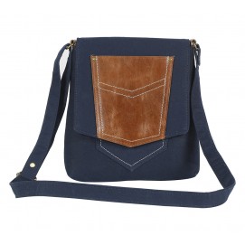 Canvas sling bag with Leather Pocket